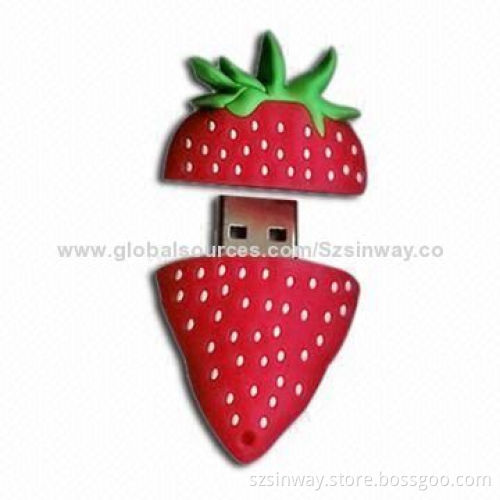Strawberry-shaped USB Flash Drive, Made of Plastic Material, 2 to 64GB Capacity